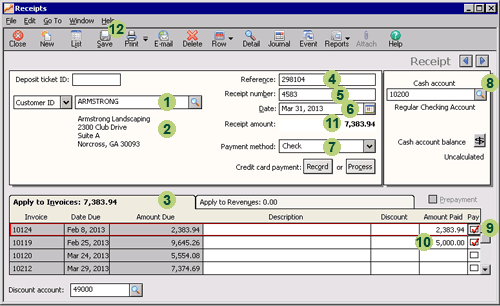 The Receipts/Receive Money window