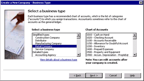 Image of selecting a business type