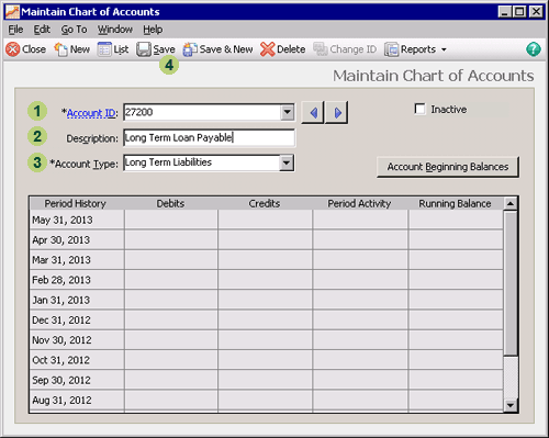 Maintain Chart of Accounts window