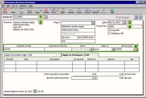 Purchases/Receive Inventory window